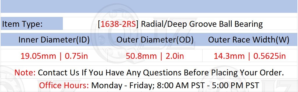 [Qty.10] 1638-2RS Radial/Deep Groove Bearing [0.75″ ID x 2.0″ OD x 0.5625″ W]