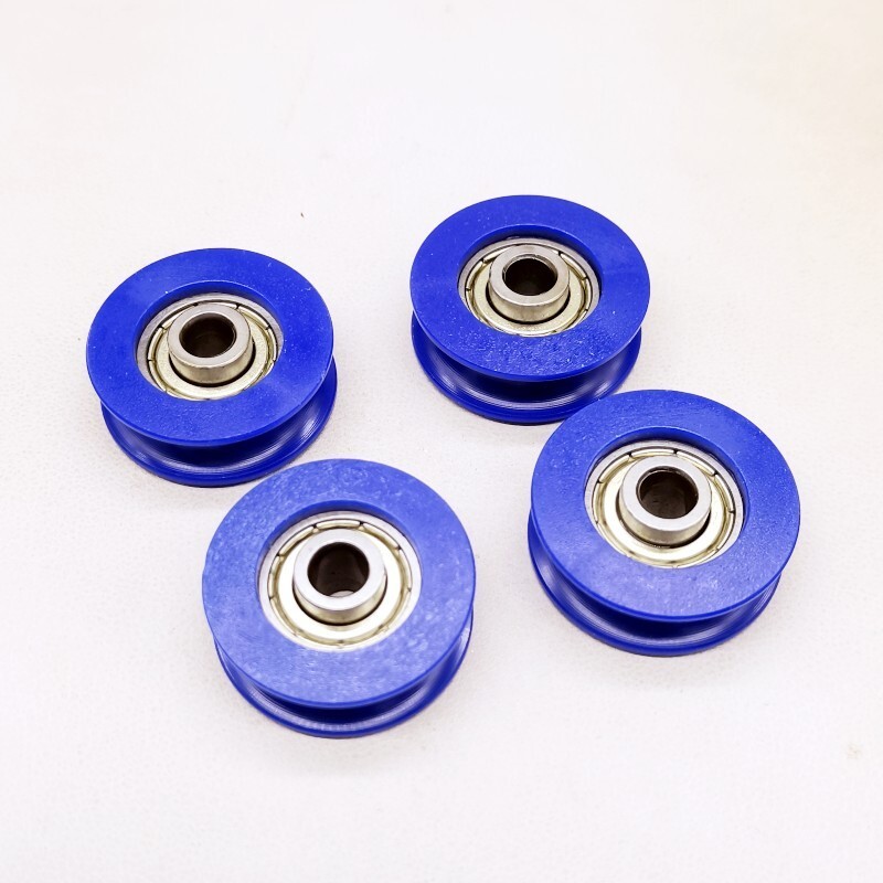 4pcs U Type Groove Pulley Nylon Guide Rolling Bearing 5×25.5×8.5mm Blue