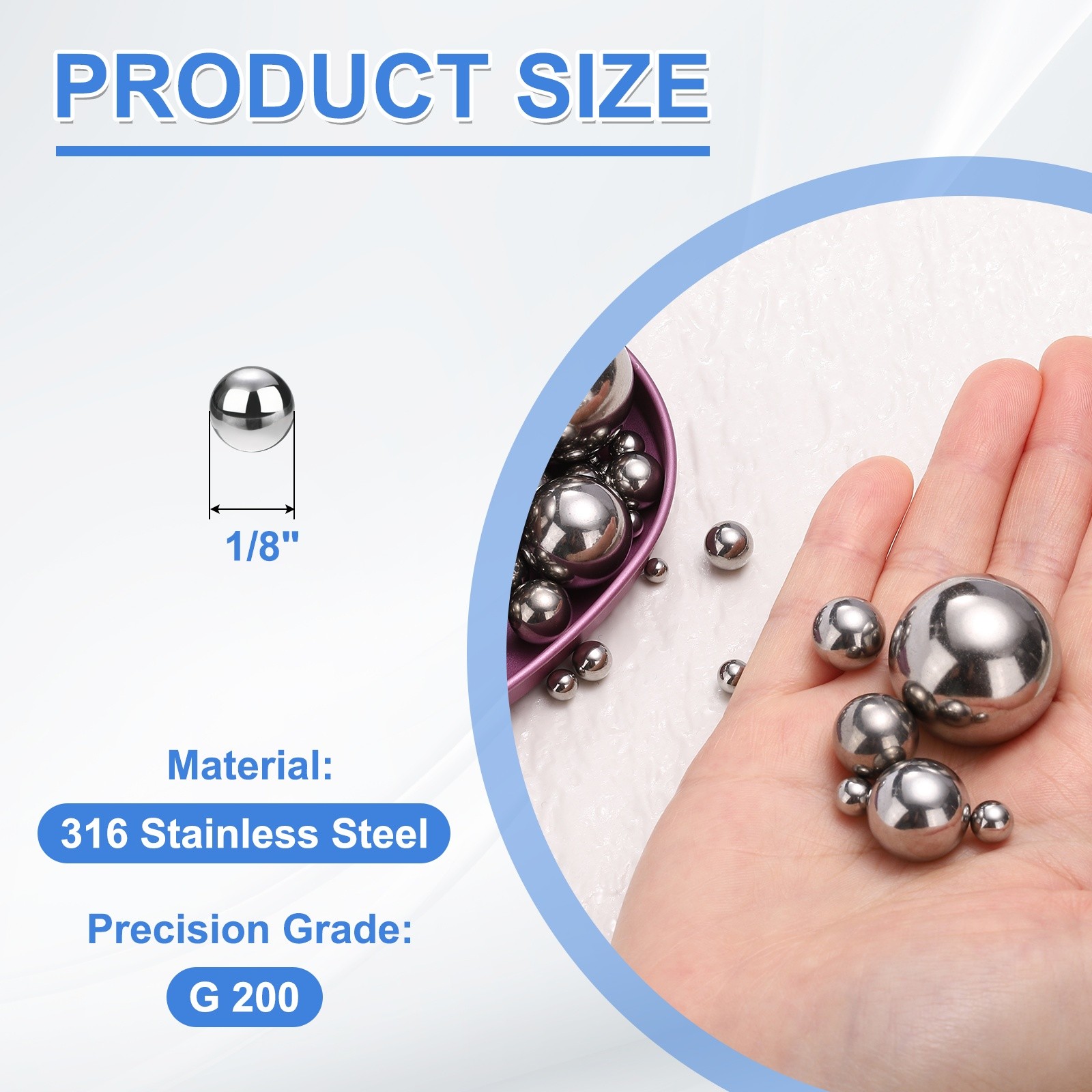 100Pcs Precision Balls 1/8″ Diameter G200 304 Stainless Steel Bearing Balls