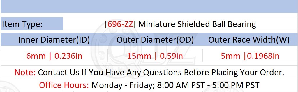[Qty.8] New 696-ZZ Miniature Shielded Ball Bearing [6mm Bore x 15mm OD x 5mm W]