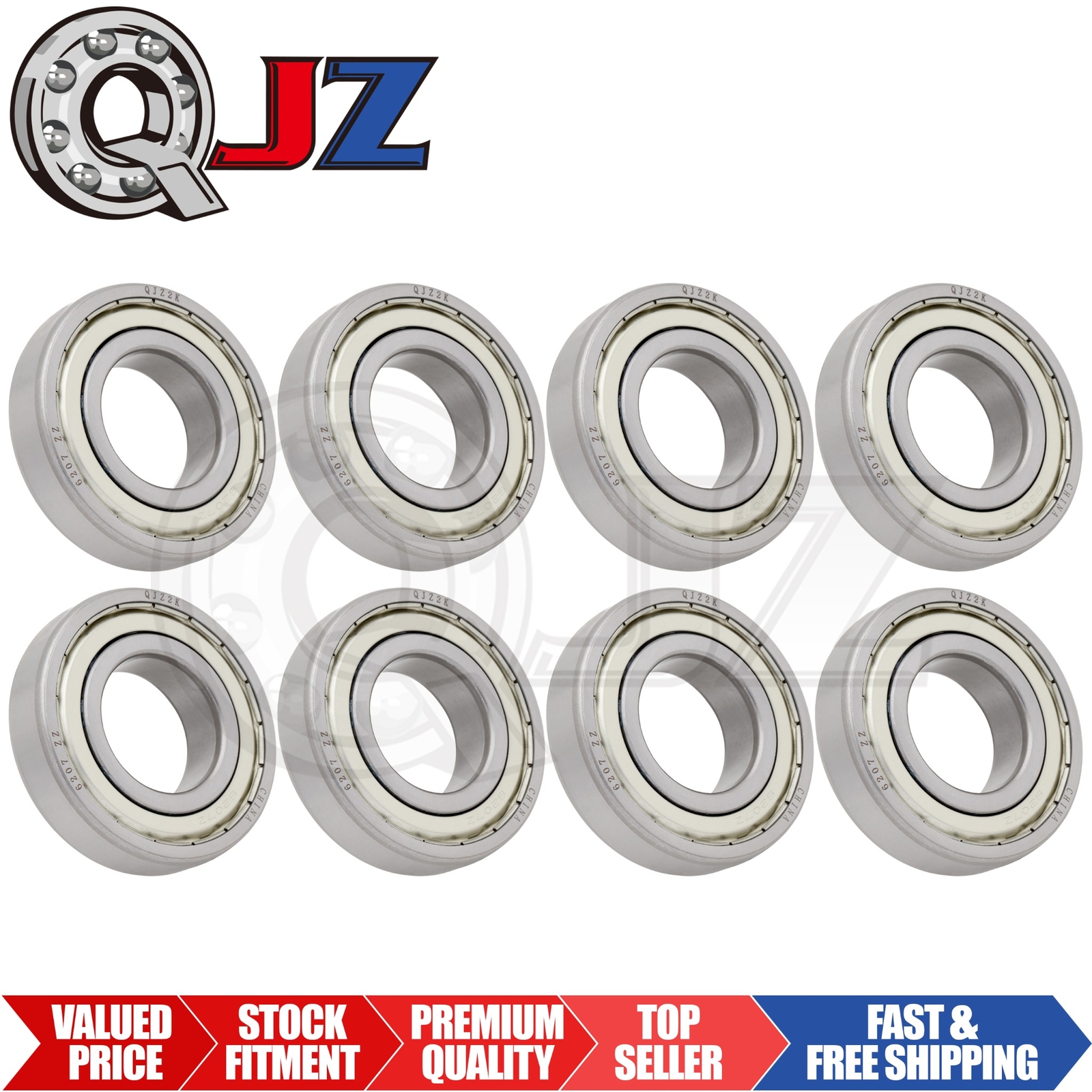 [Qty.8] New 6207-ZZ Radial/Deep Groove Ball Bearing [35mm ID x 72mm OD x 17mm W]