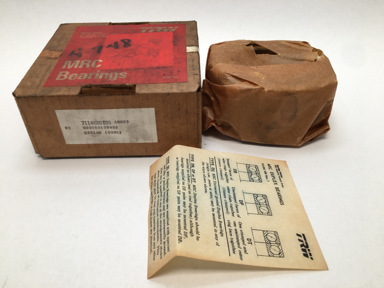 MRC 7114KRDTDB Angular Contact Bearing 70x110x20 mm 7114 KR DT DB USA Set