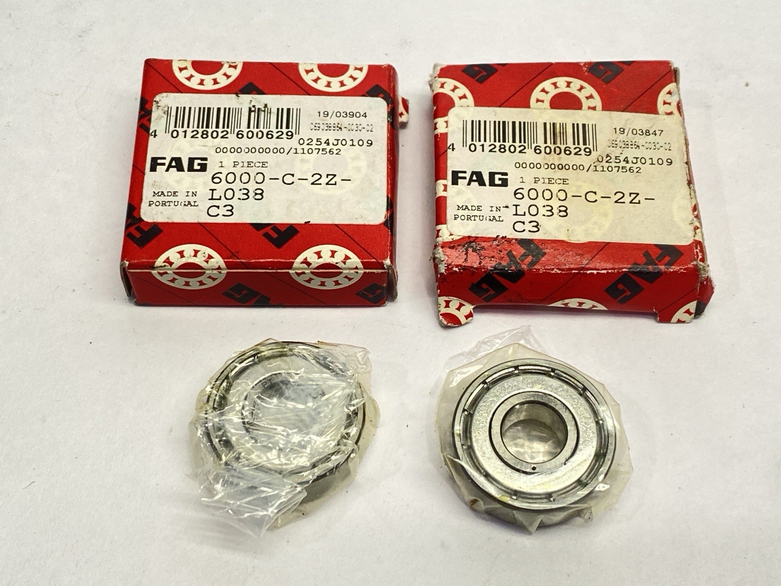FAG 6000-C-2Z-L038-C3 Ball Bearing 10mm Bore 26mm OD 8mm Wide LOT OF 2