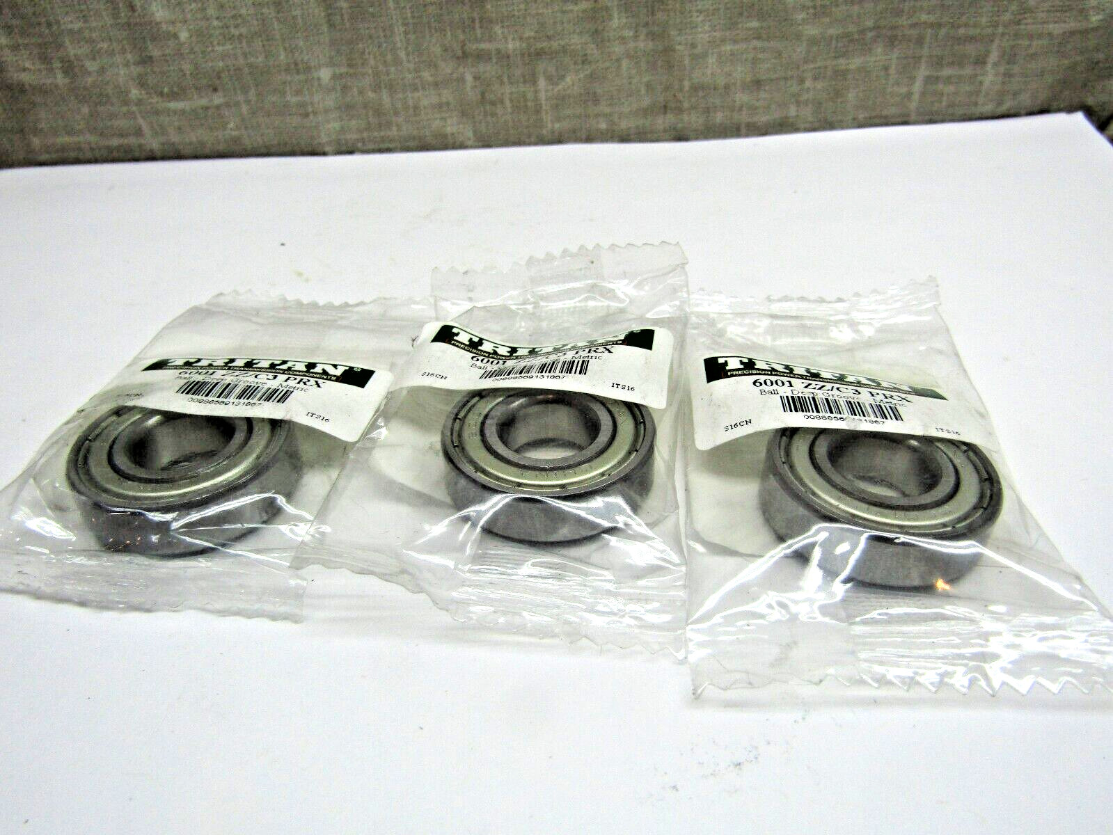 (Lot of 3) Tritan 6001-ZZ C3 12mm X 28mm X 8mm Shielded Bearing
