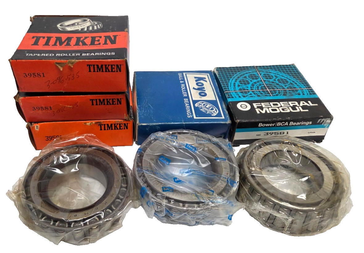 Qty5 39581 Tapered Roller Bearing Cones – Timken, Koyo, & Bower – 57.15mm Bore