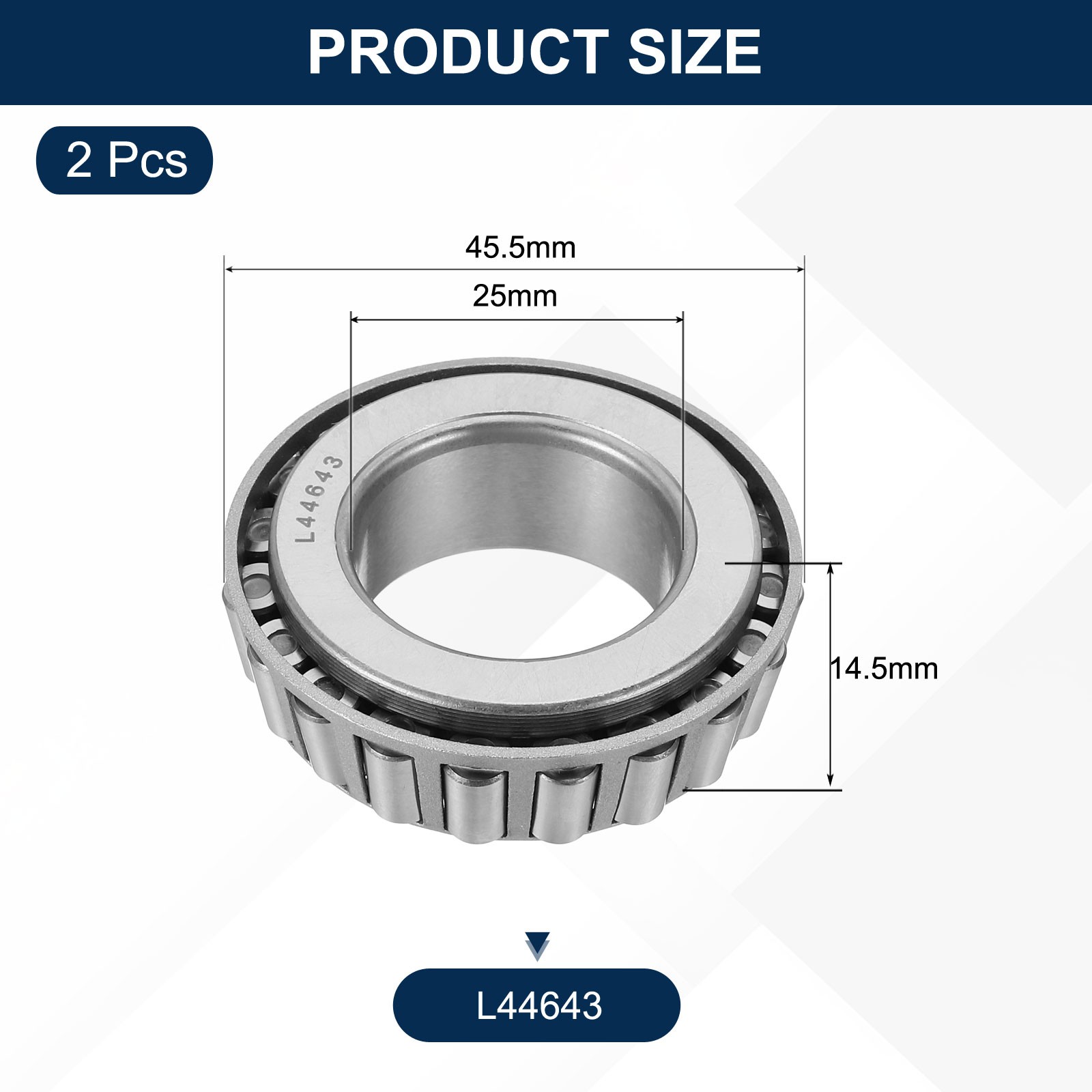 2pcs L44643 Tapered Roller Bearing Cone 25mm Bore x 45.5mm OD P6