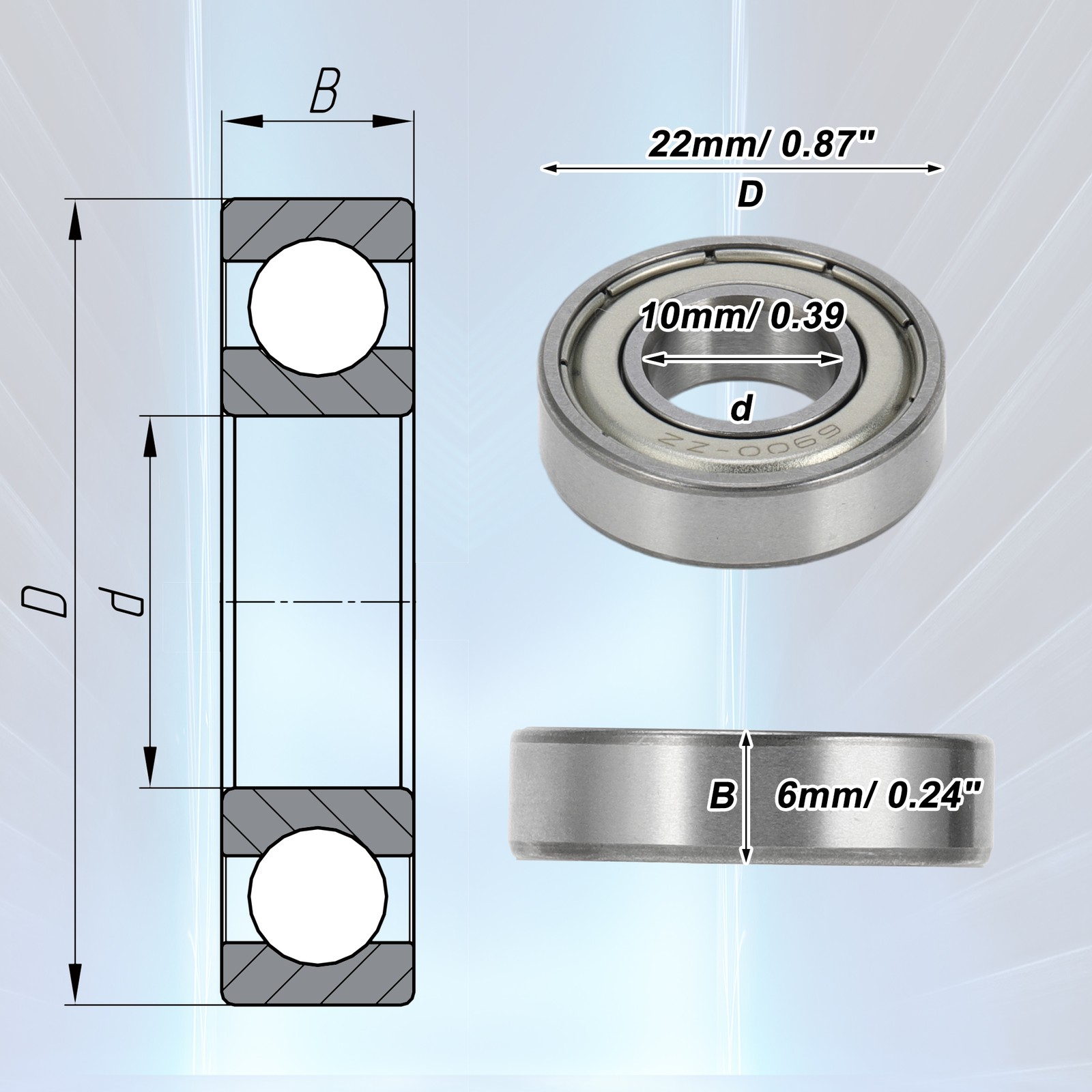6900ZZ Deep Groove Ball Bearings 10x22x6mm 1 Pc Scooter Skateboard Wheel