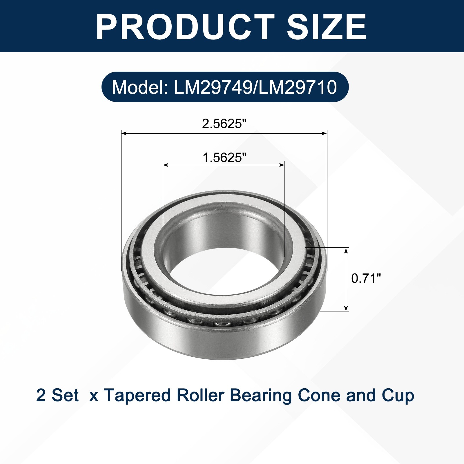 2Sets LM29749/LM29710 Tapered Roller Bearing Cone and Cup, 1.5×2.5625×0.71″