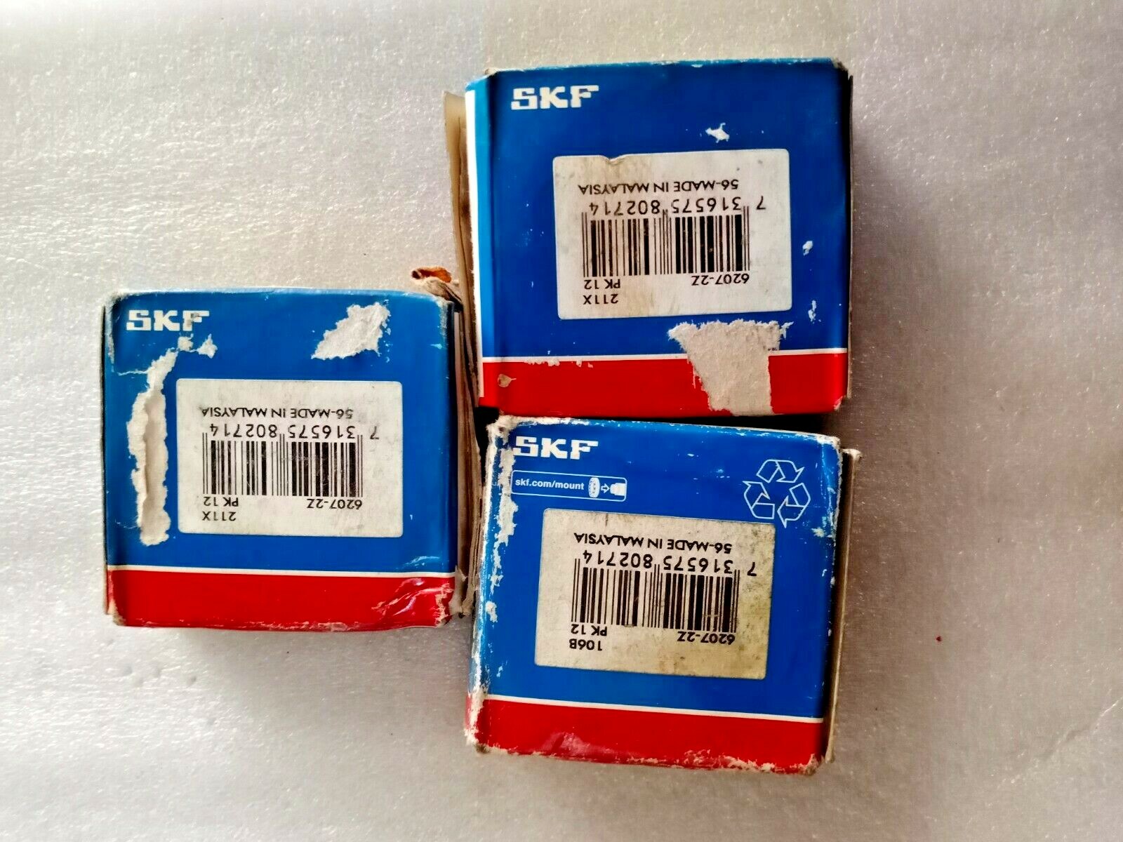 6207 ZZ Single Row Deep Groove Ball Bearing 35x72x17 MM SKF MALAYSIA Lot Of 3 Pc