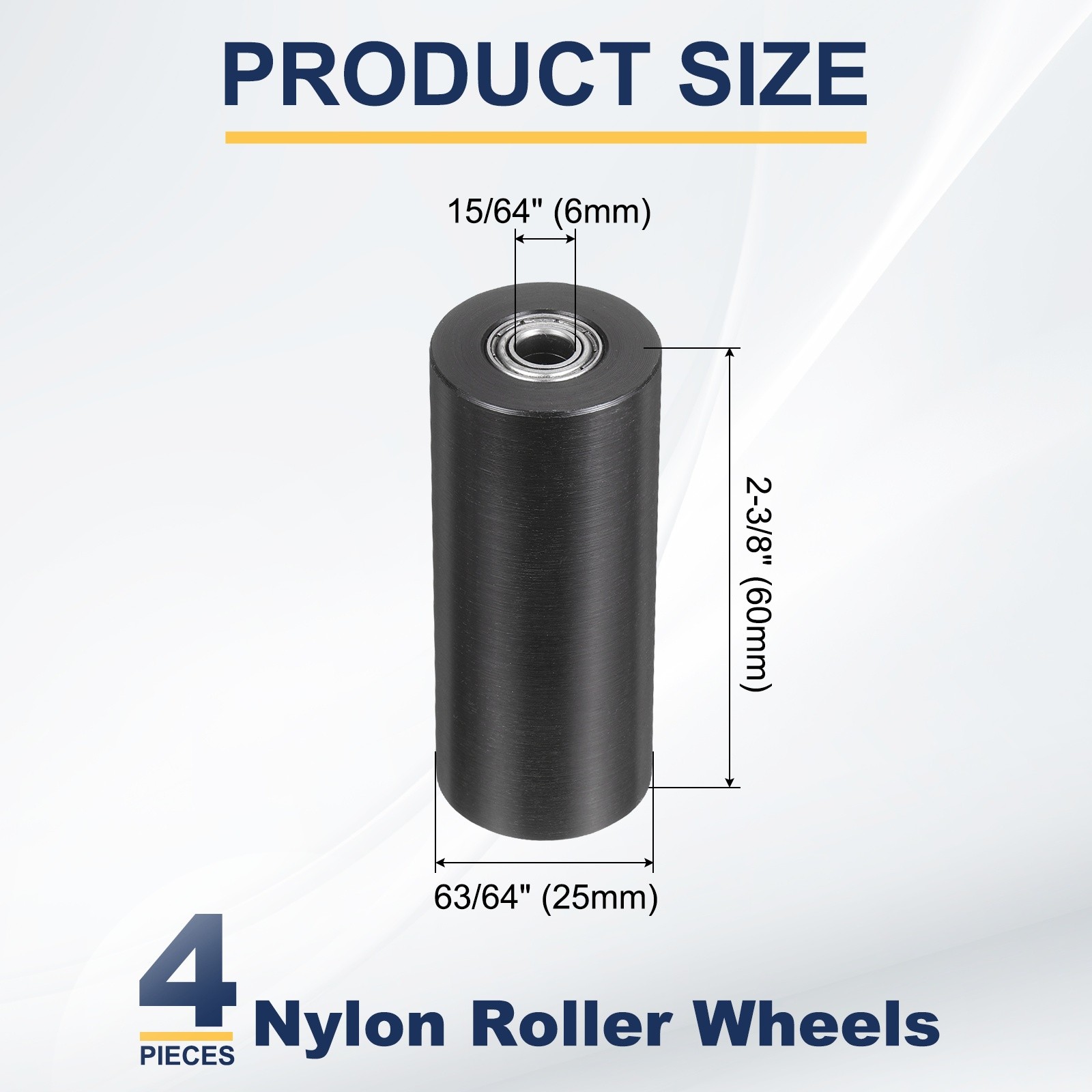 4Pcs Plastic Roller Wheel with Bearing, 15/64″x1″x2-3/8″ Bearing Pulley