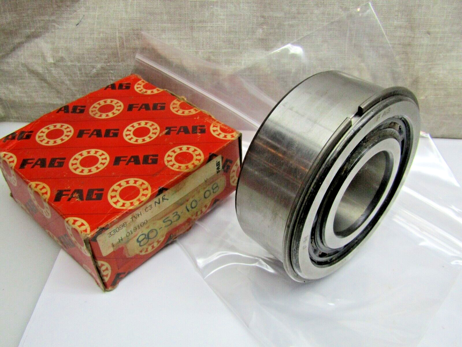FAG 3309-B-TVH-C3-NR 45mmX 100mmX 1.5625″ Angular Contact Bearing with Snap Ring