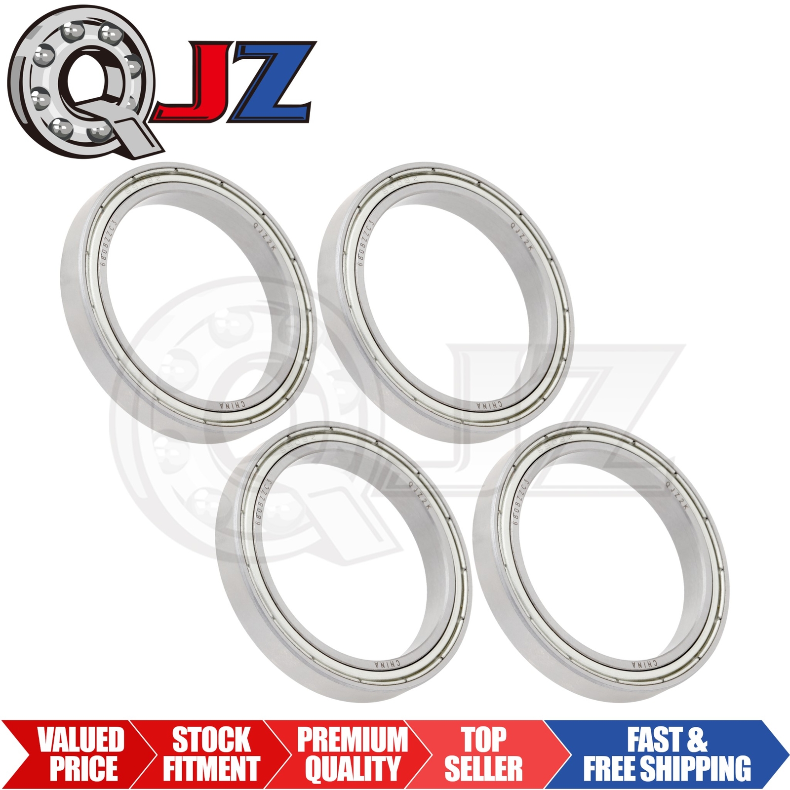 [Qty.4] New 6808-ZZ Radial/Deep Groove Ball Bearing [40mm ID x 52mm OD x 7mm W]