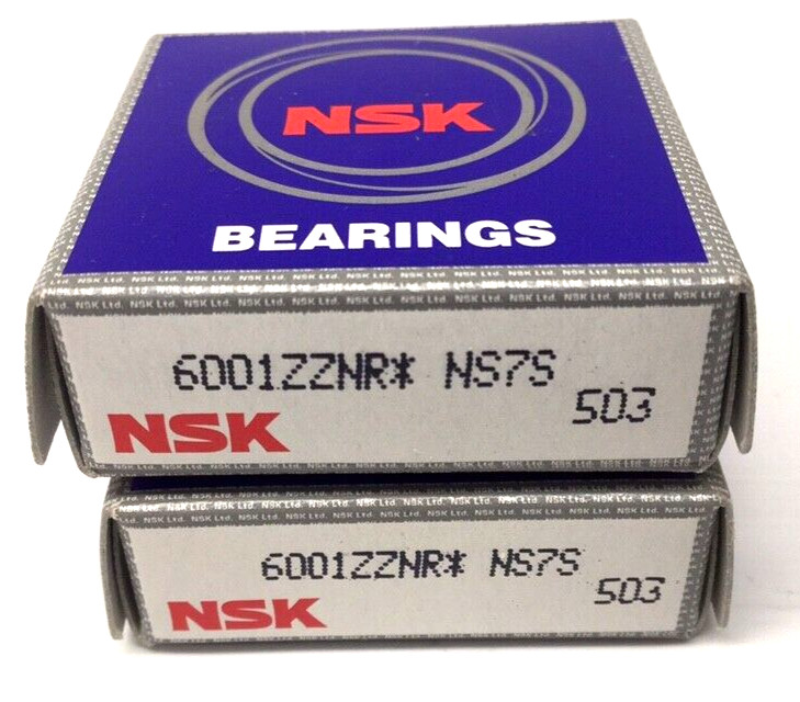 NSK 6001ZZNR Shielded Bearing W/Snap Ring 12mm ID 28mm OD 8mm Width (Pack Of 2)
