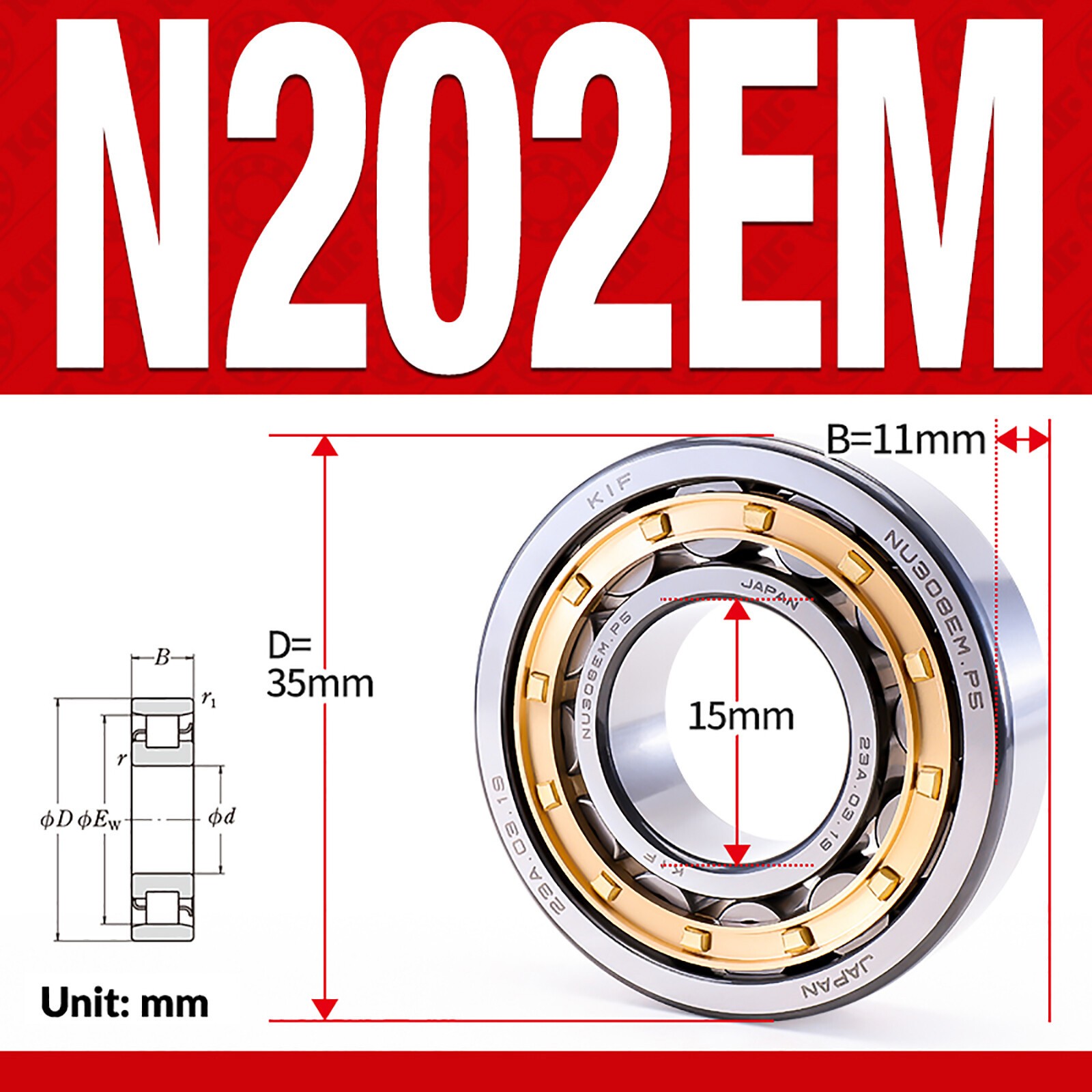 N/NU/NJ Radial Rolling Cylindrical Roller Bearing 15-100mm Bore Brass/Steel Cage