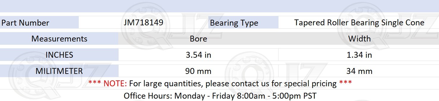 [2-Pack] JM718149 Tapered Roller Bearing Single Cone [90 mm Bore x 35 mm W]