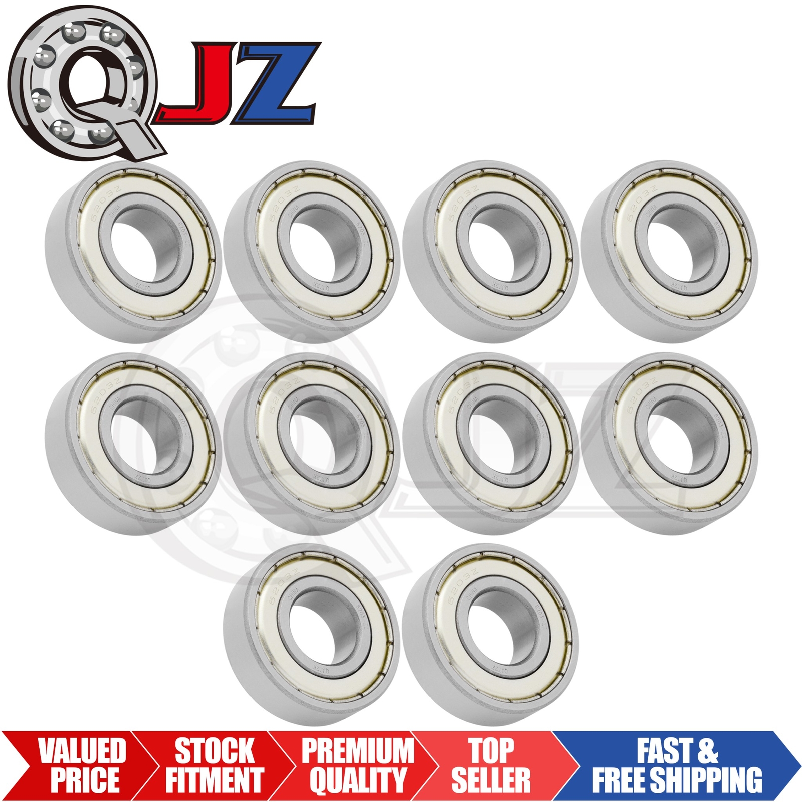 [Qty.10] 6203-ZZ Radial/Deep Groove Ball Bearing [17mm ID x 40mm OD x 12mm W]