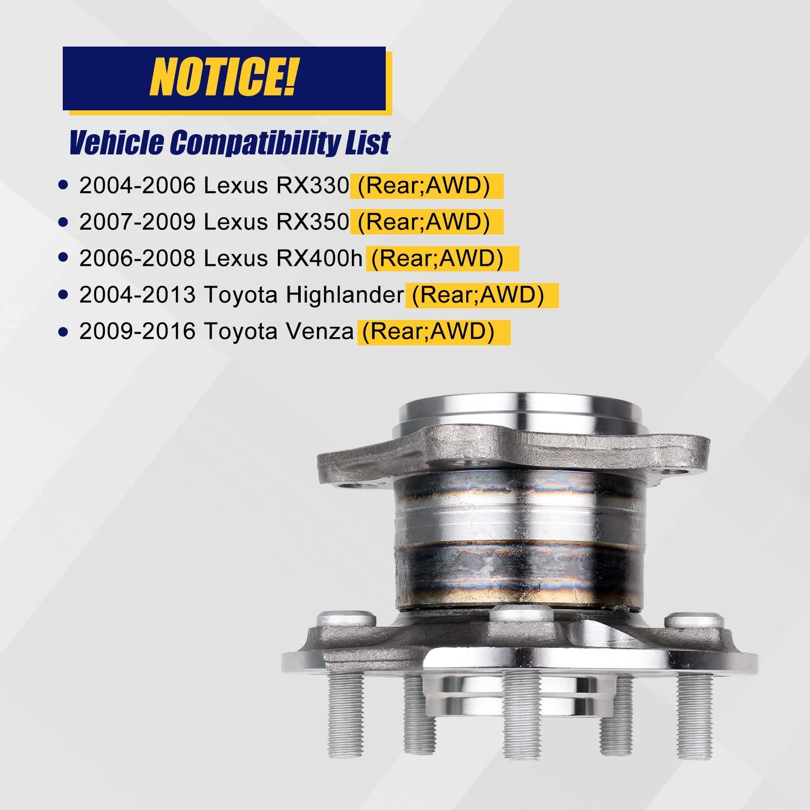 KUSATEC 512284 Rear Wheel Bearing and Hub Assembly Compatible with Toyota Hig…