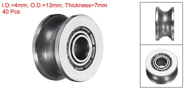 40pcs U624ZZ U Groove Track Guide Bearing 4x13x7mm U Groove Roller Wheel