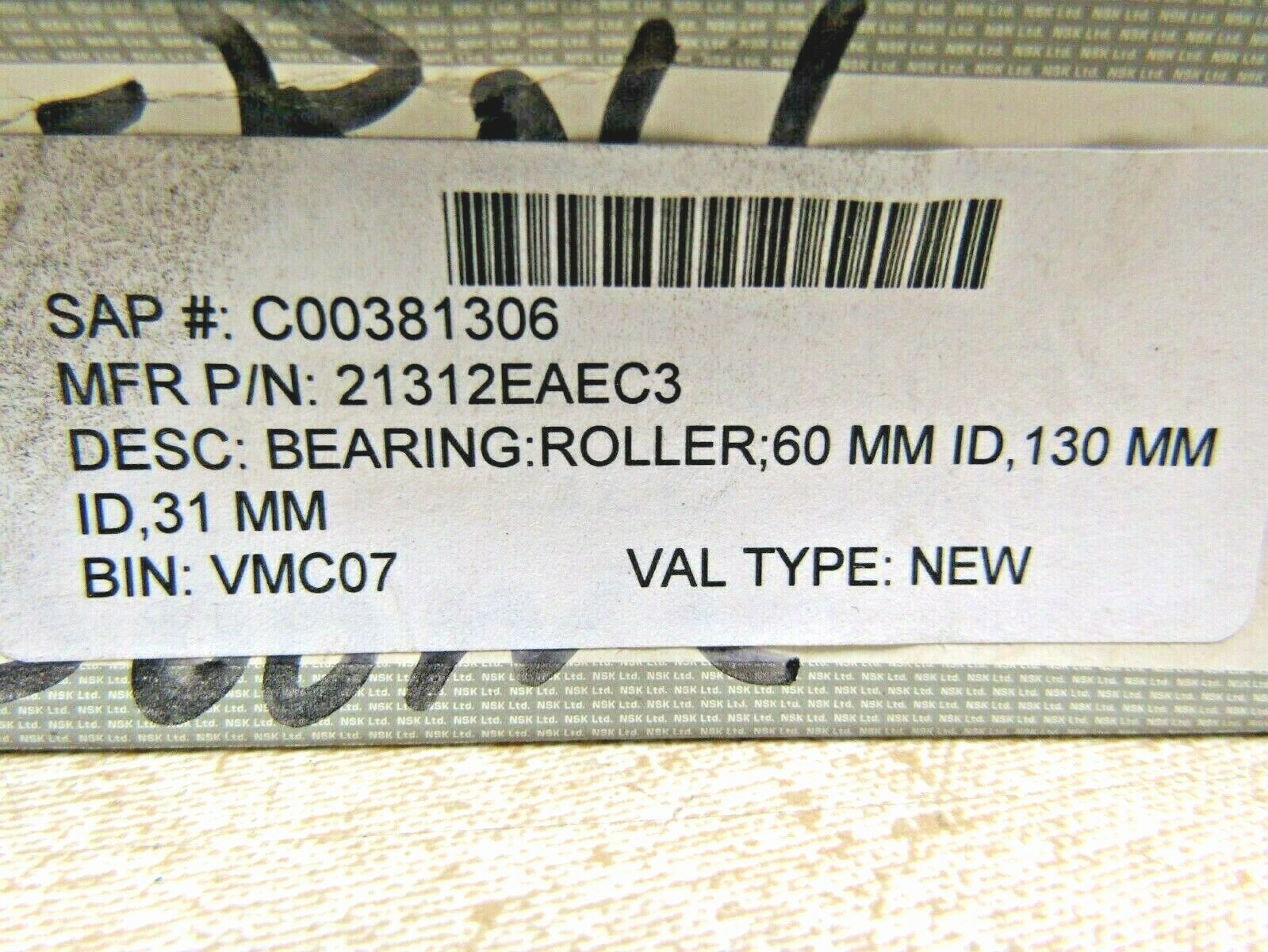 NSK 21312-EAE4C3 60mmX 130mmX 31mm Spherical Roller Bearing