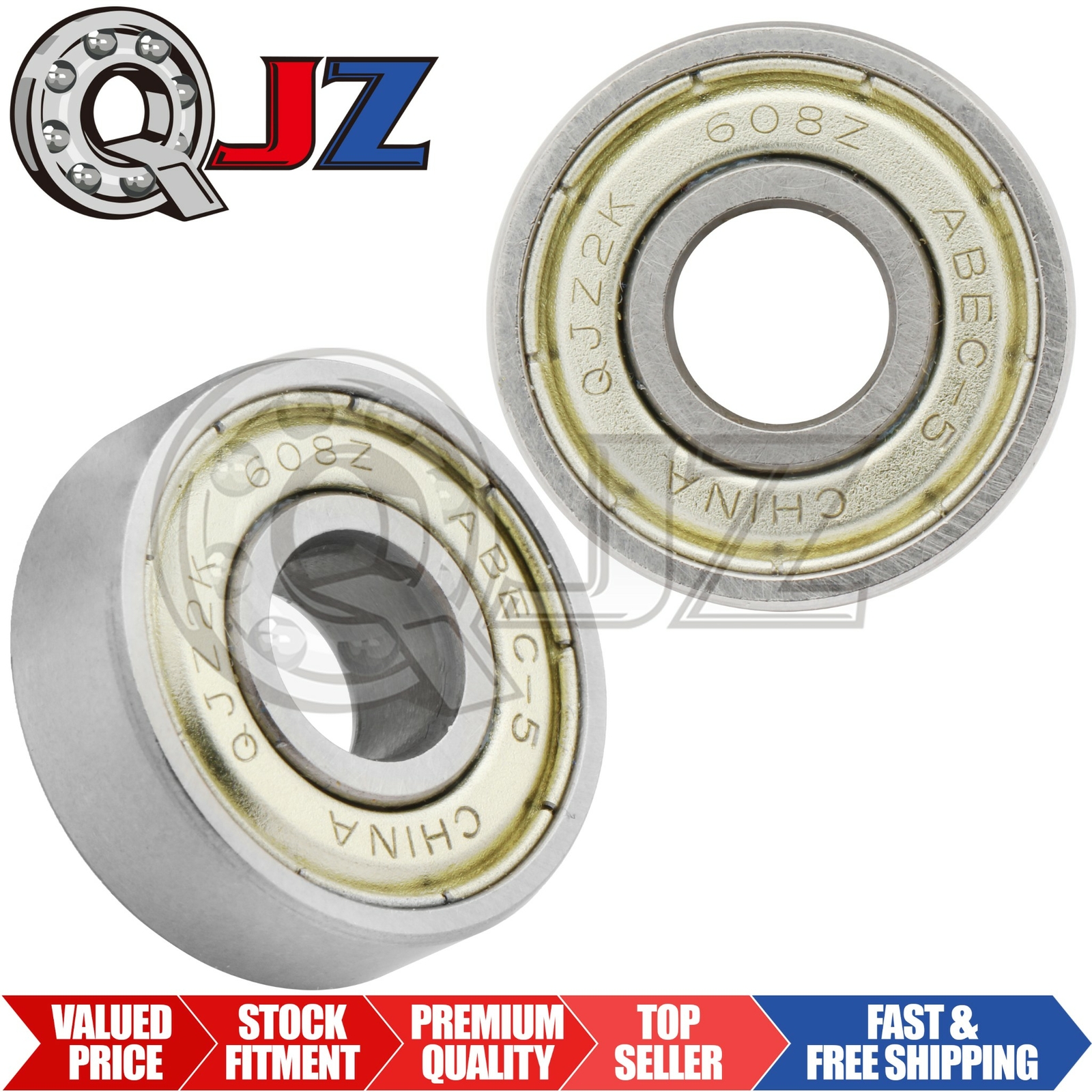 [Qty.2] 608-ZZ ABEC5 Metric Miniature Ball Bearing [8mm ID x 22mm OD x 7mm W]