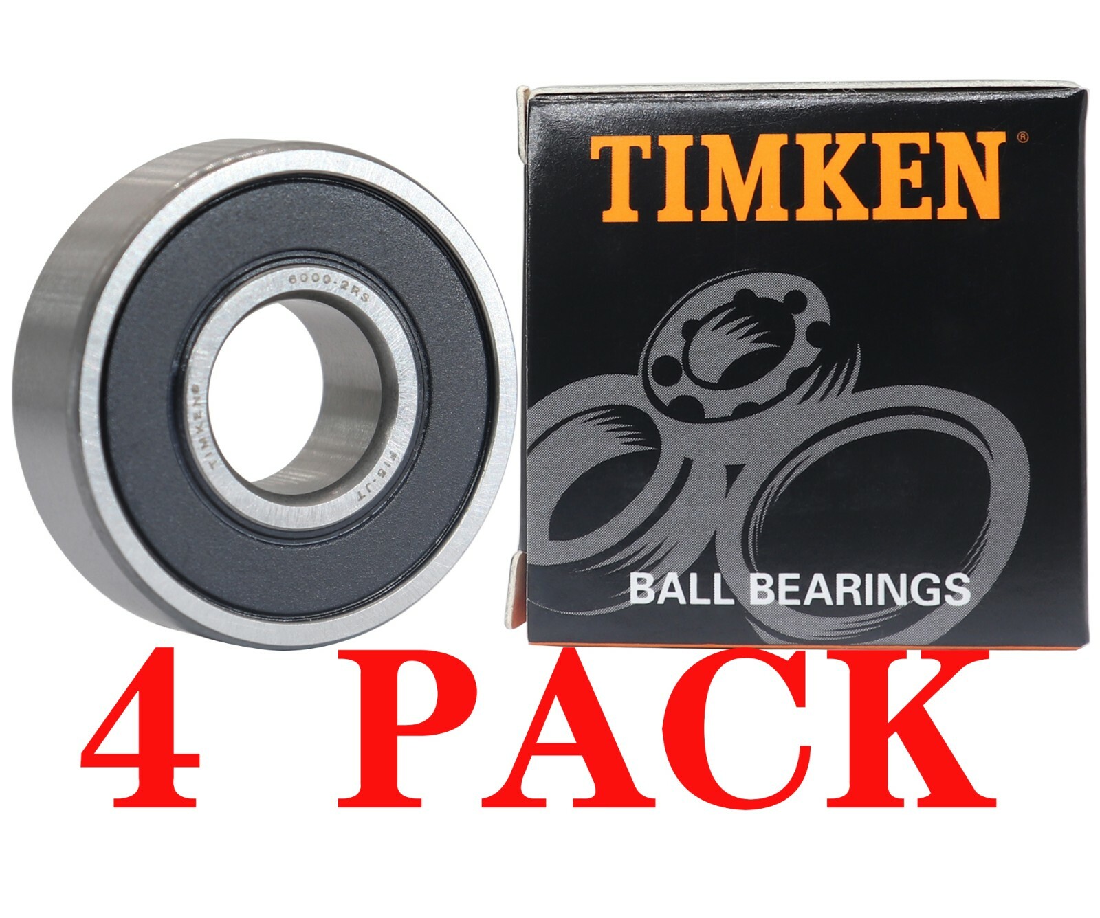 (4 PACK) TIMKEN 6000-2RS 10X26X8MM Double Rubber Seal Ball Bearings
