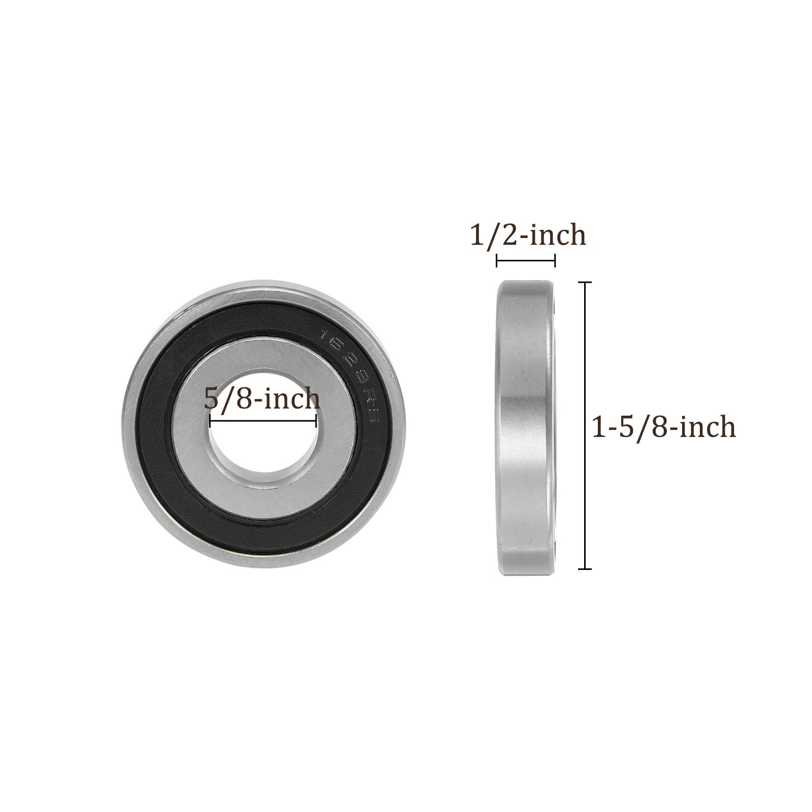 2pcs Ball Bearings – [5/8-inch x 1-5/8-inch x 1/2-inch] Double Seal