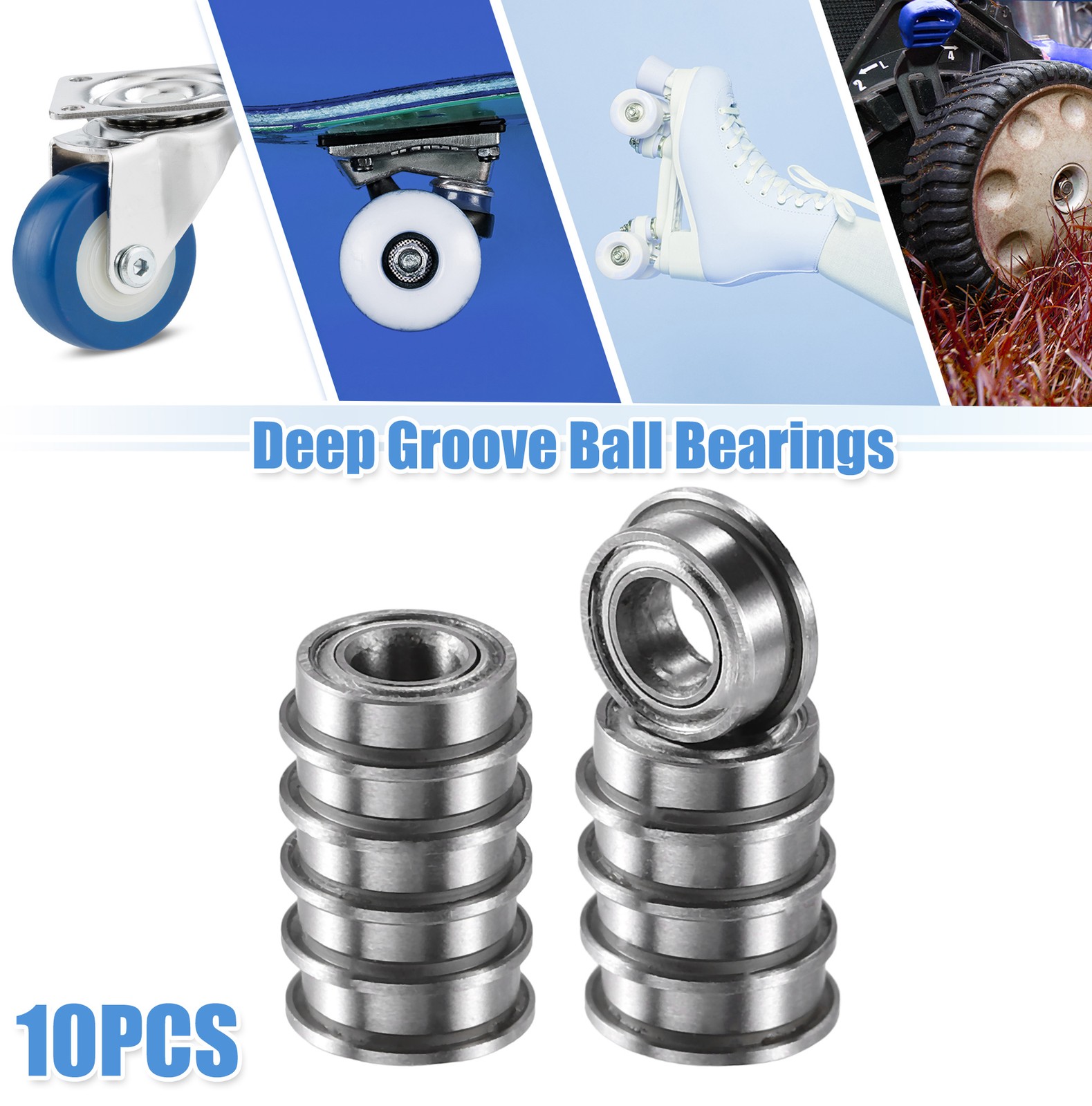 10 Pcs 4x8x3mm Double Metal Shield MF84ZZ Single Row Flanged Ball Bearings
