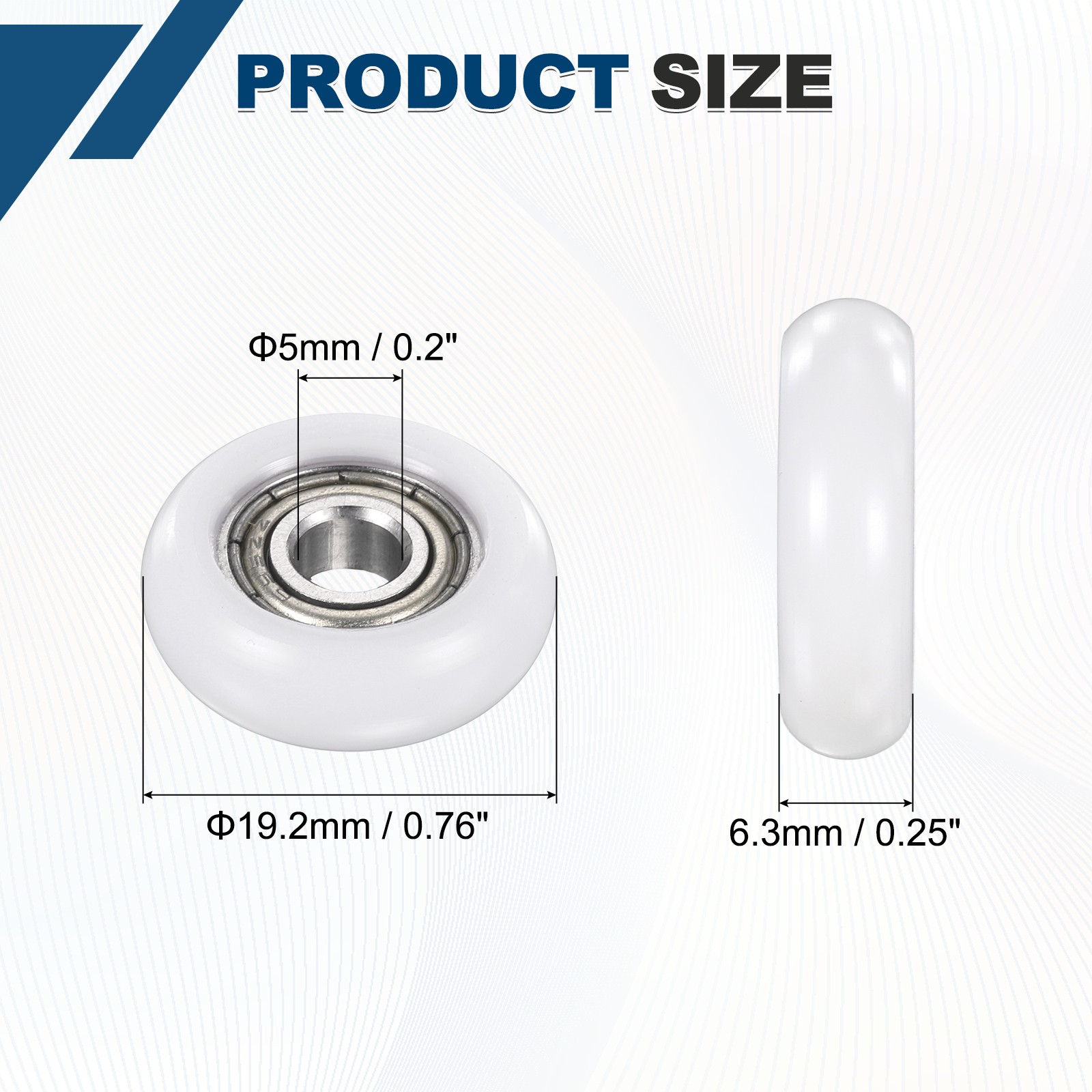 20Pcs 5×19.2×6.3mm Metal Shielded (GCr15) Chrome Steel Bearing+POM Guide, White