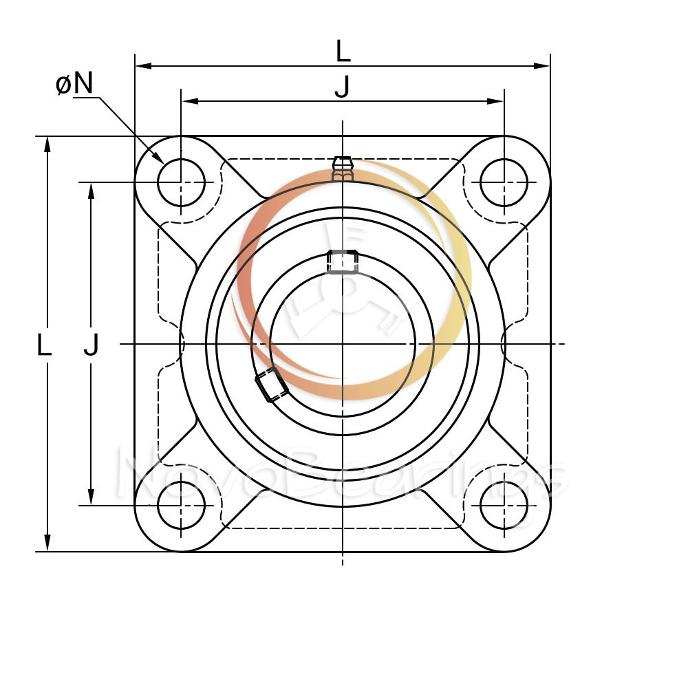 UCF207 (117 mm Square) 4-bolt Flanged Bearing Unit for 35 mm shaft by SNR brand