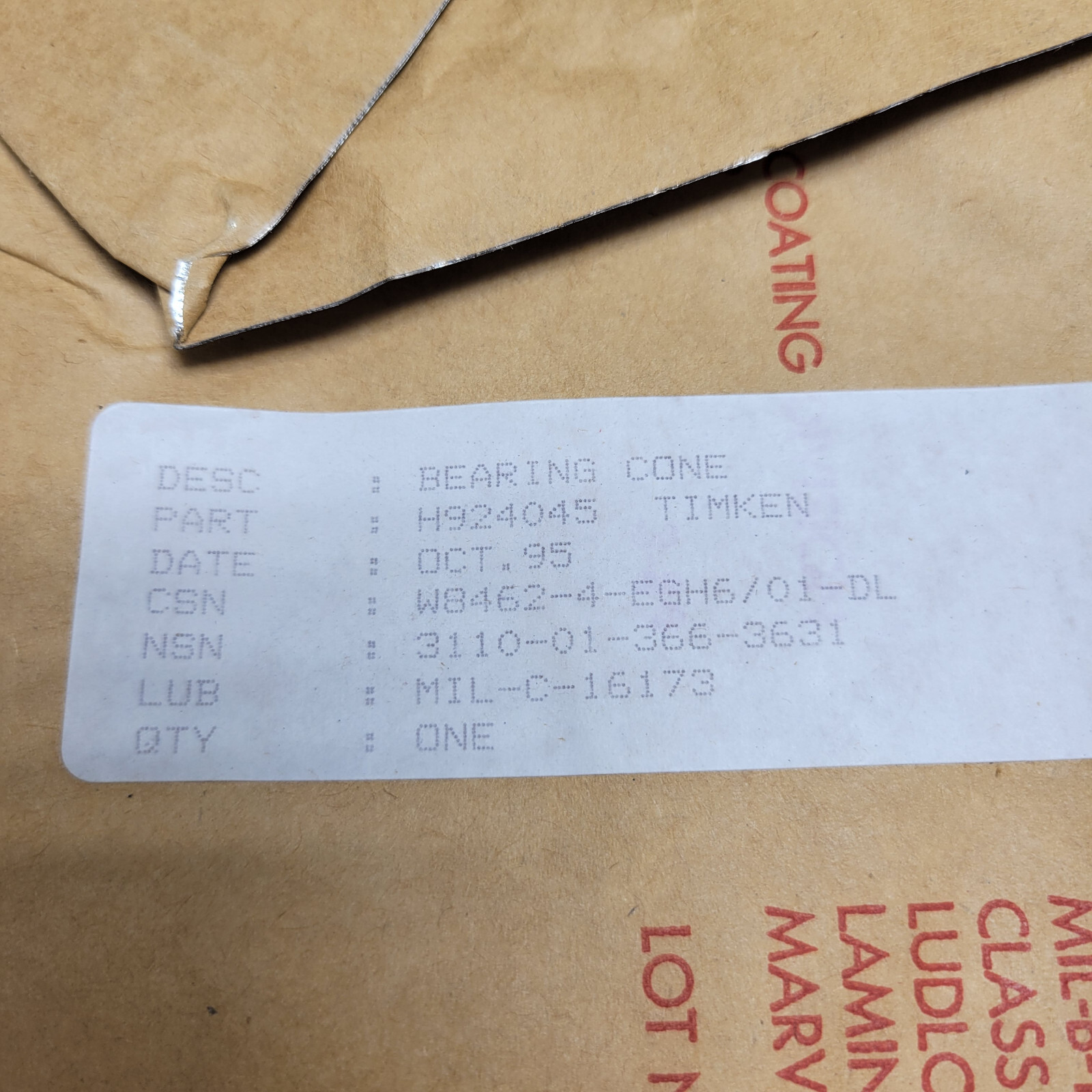 3110-01-366-3631 Timken H924045 Tapered Roller Bearing Cone & Rollers 013663631
