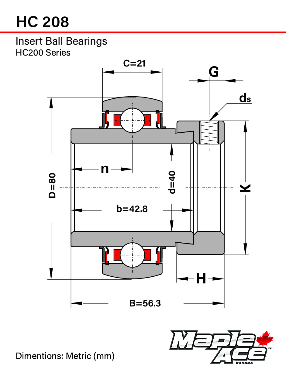 HC208, NA208 Insert Bearing 40mm Bore, Spherical OD, Lock Collar, Lube Hole