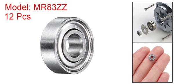 12 Pcs 3mm ID 8mm OD 3mm Width Double Shielded MR83ZZ Small Bearing P5 (ABEC 5)