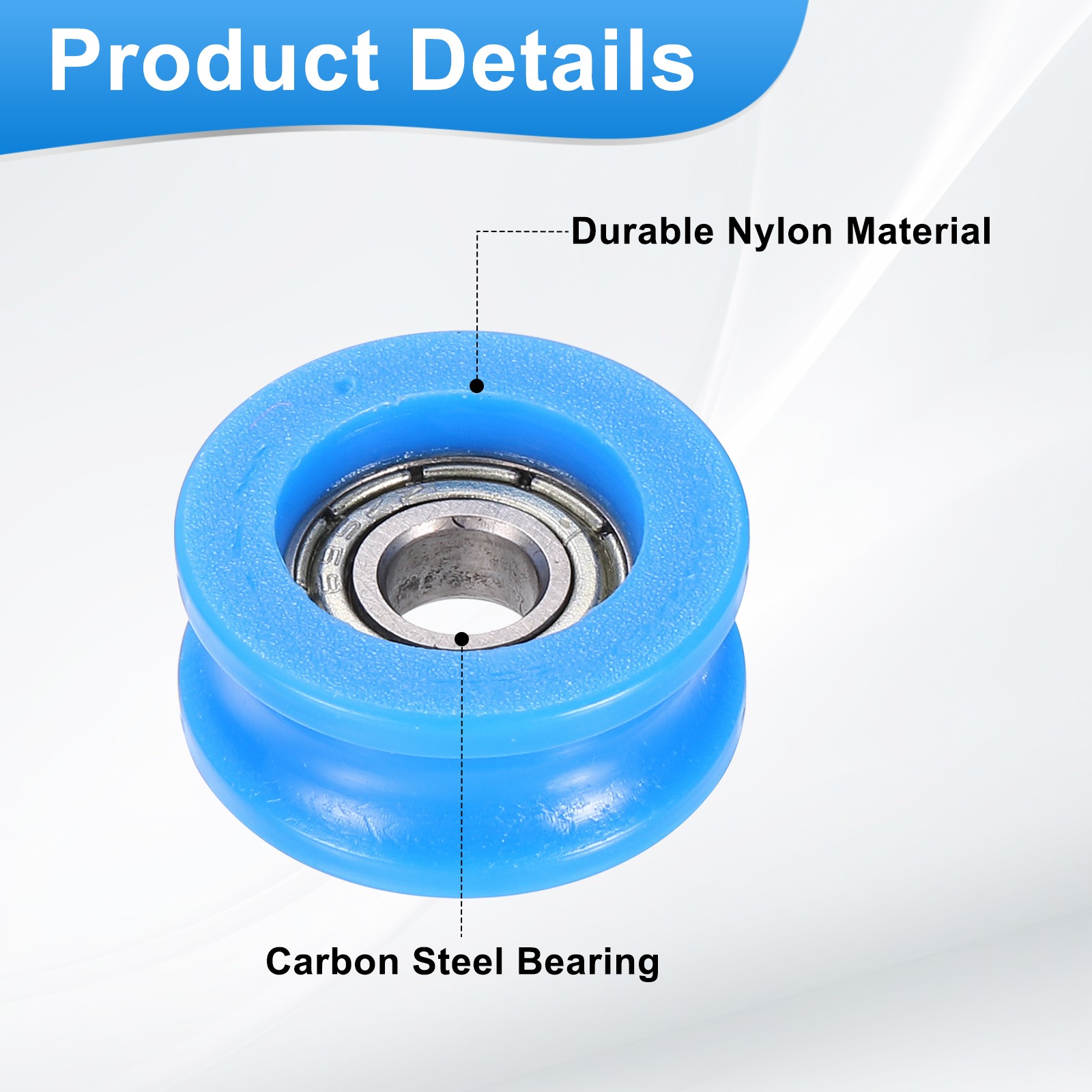 8Pcs Groove Nylon Plastic Guide Bearing 5×8.5x19mm Pulley Roller(Blue)