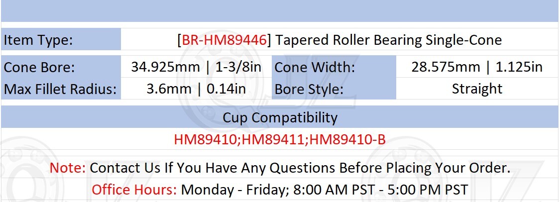 [Qty.2] New HM89446 Tapered Roller Bearing Single-Cone [1-3/8in ID x 1.125in W]