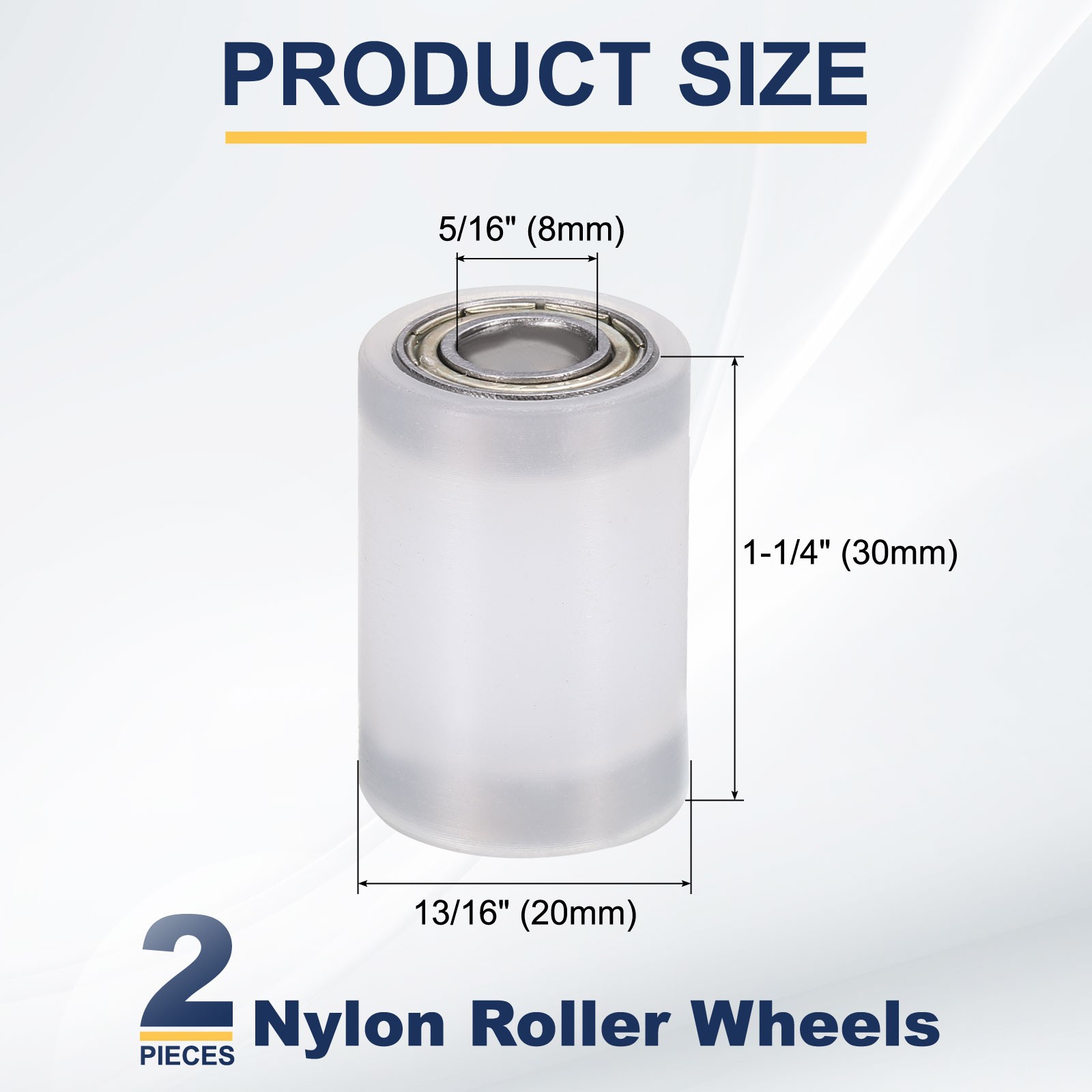 2Pcs Nylon Roller Wheel with Bearings, 5/16″x13/16″x1-1/4″ Nylon Pulley