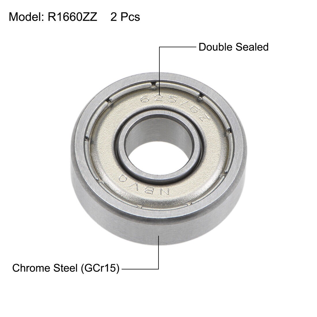 2pcs R1660ZZ Ball Bearings 6x16x5mm Double Shielded Chrome Steel