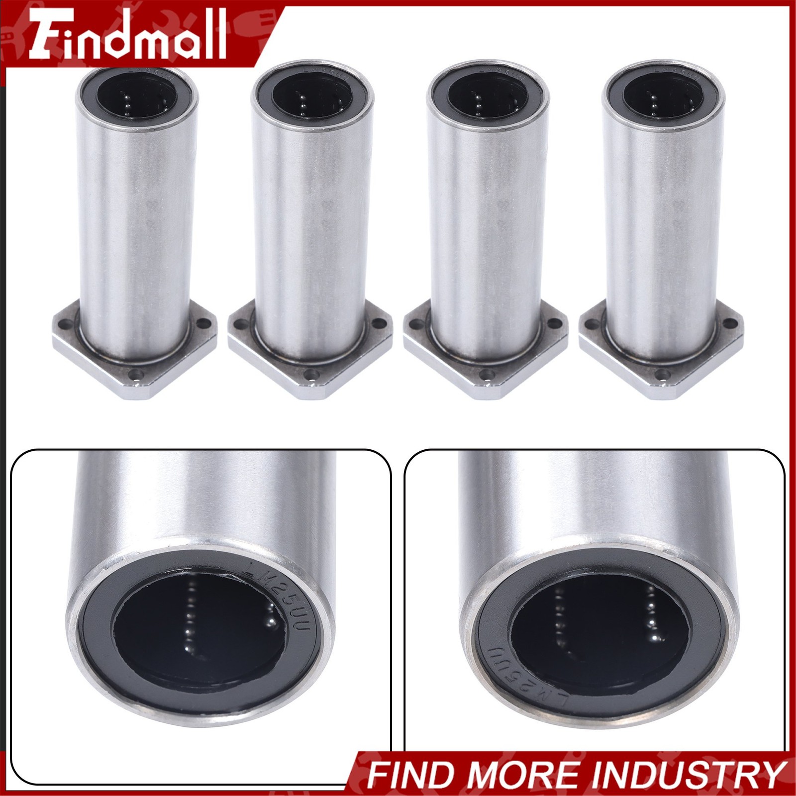Findmall Steel Cage LMK25UU Linear Bearing 25x40x59mm Square Flange for CNC