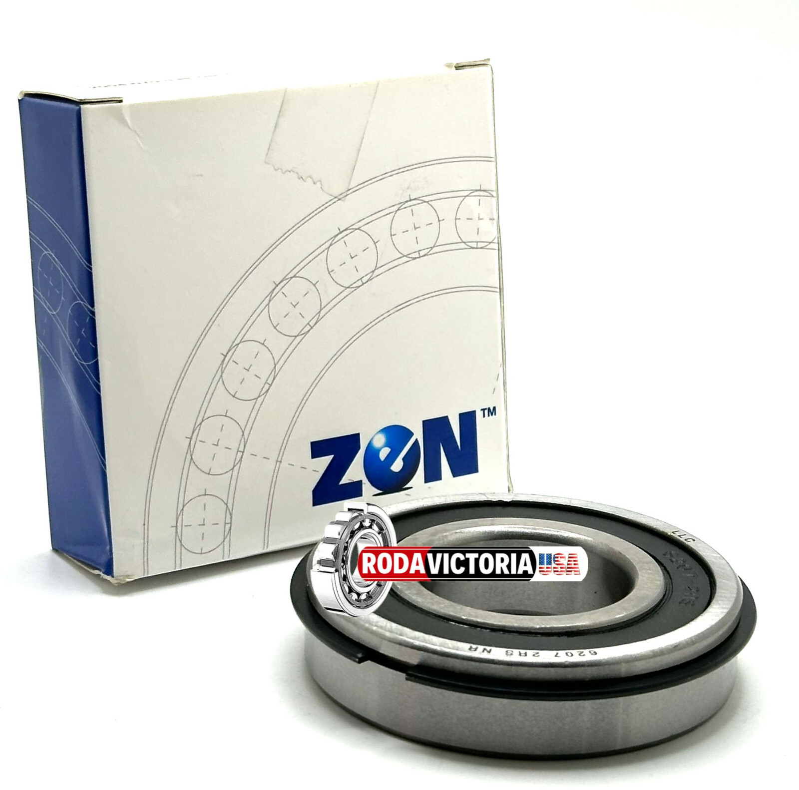 ZEN 6207 2RS NR BALL BEARING, RUBBER SEALED + SNAP RING 35x72x17mm