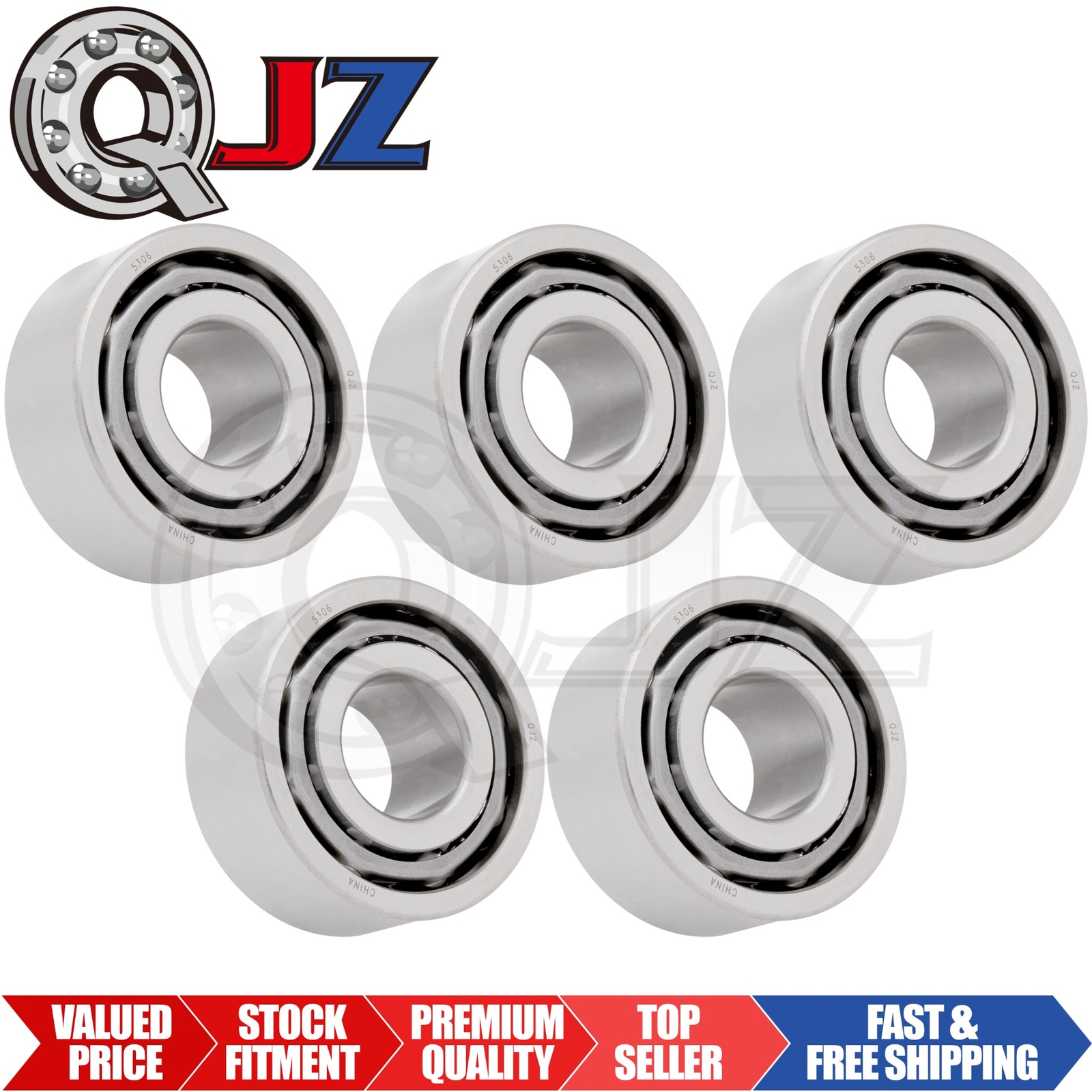 [Qty.5] 5306-OPEN Angular Contact Ball Bearing [30mm Bore x 72mm OD x 30.2mm W]