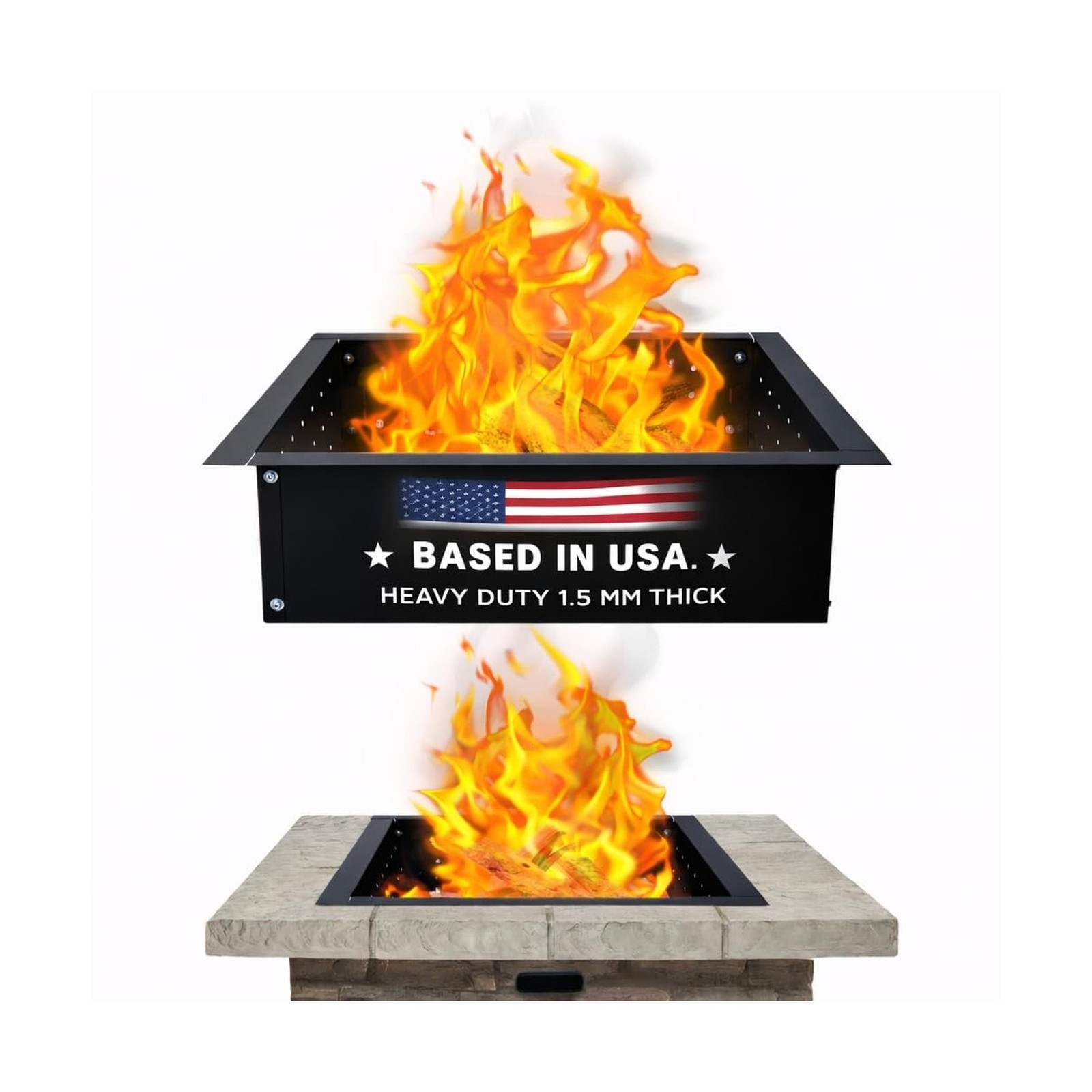 Square Smokeless Fire Pit Insert 29 Inch Carbon Steel Outdoor