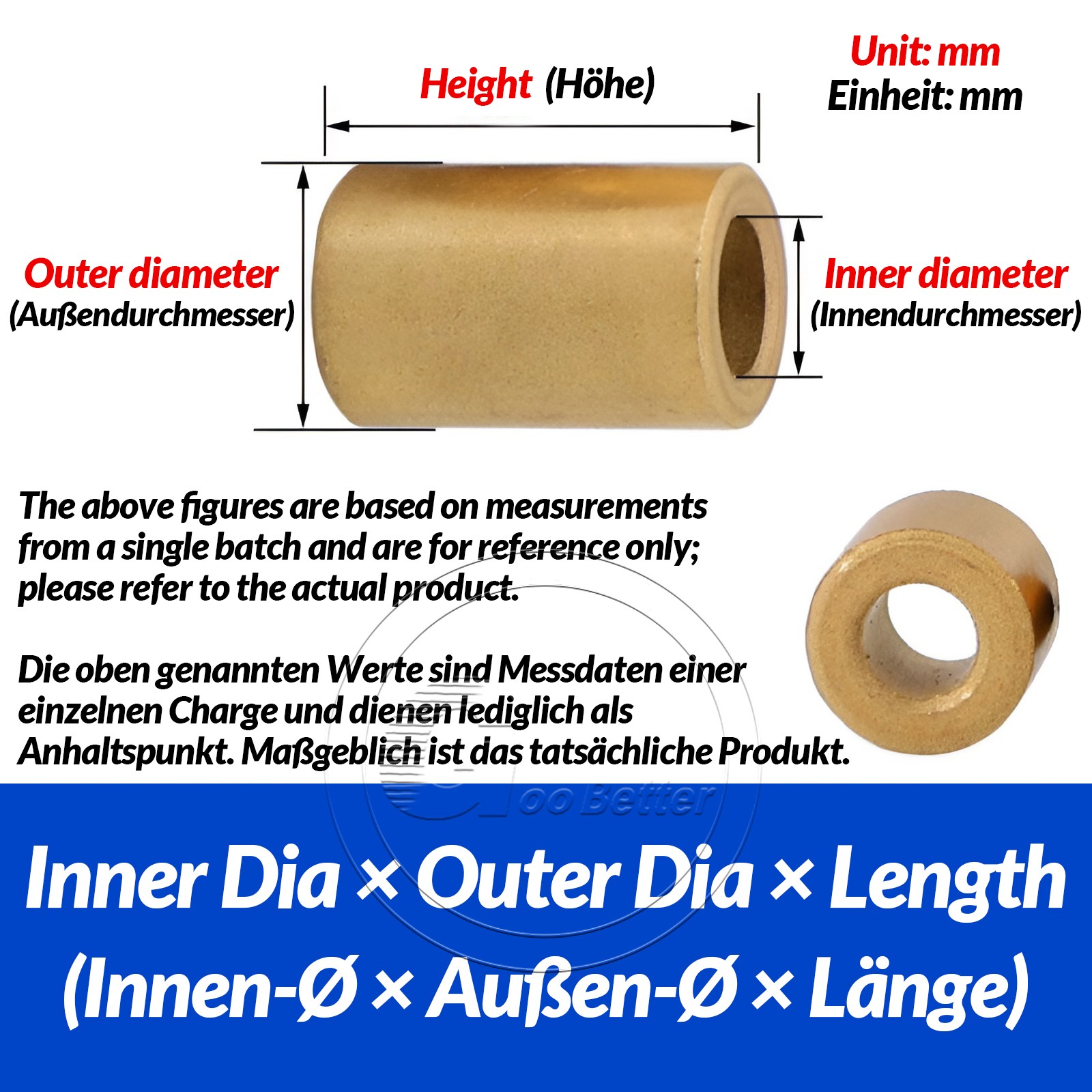 Metric Plain Oil Filled Sintered Bronze Bushes – Bore 16mm to 60mm – Choose Size