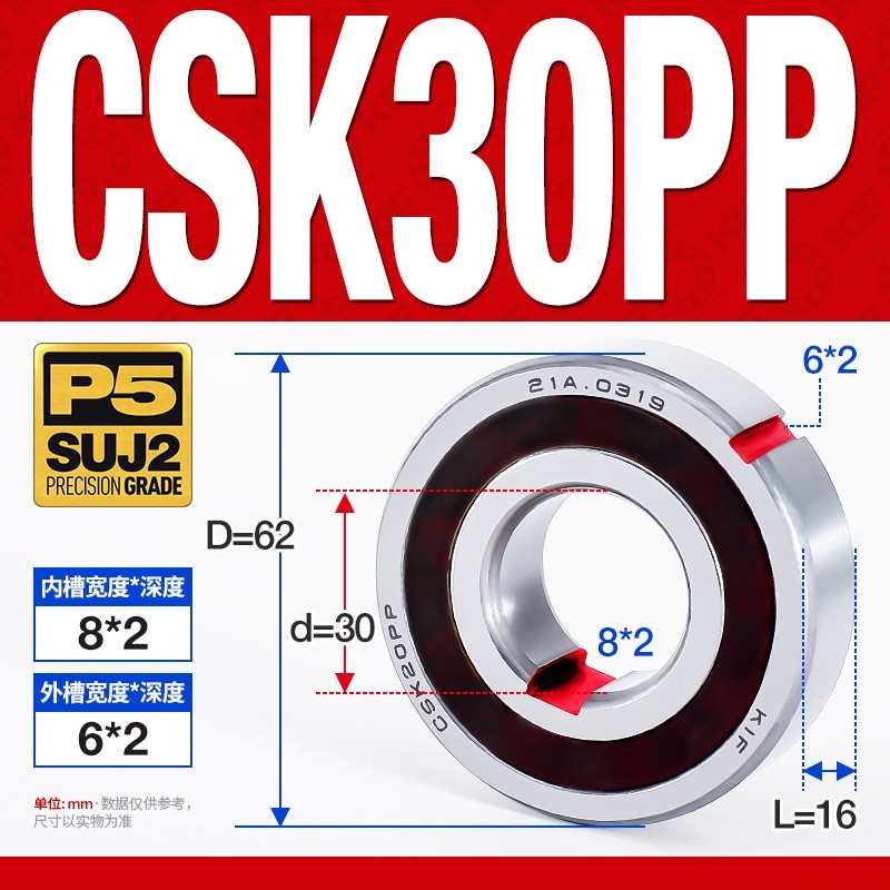 CSK30PP 30×62×16 One-Way Clutch Bearing Sprag w/ Keyways P5