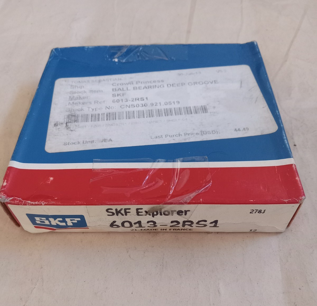 SKF 6013 2RS1 Deep Groove Ball Bearing, Rubber Sealed 65x100x18 mm