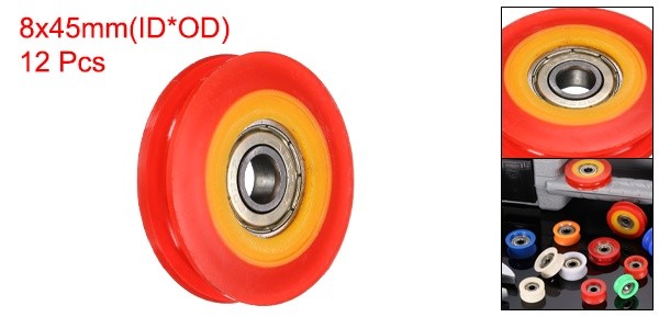 12 Pcs Red U Type Groove Plastic Guide Bearing 8x45x11mm Pulley Roller