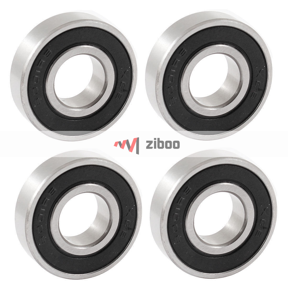 4 Pcs 6001RS 12mmx28mm x8mm One Row Deep Groove Ball Bearing Silver Tone,Black