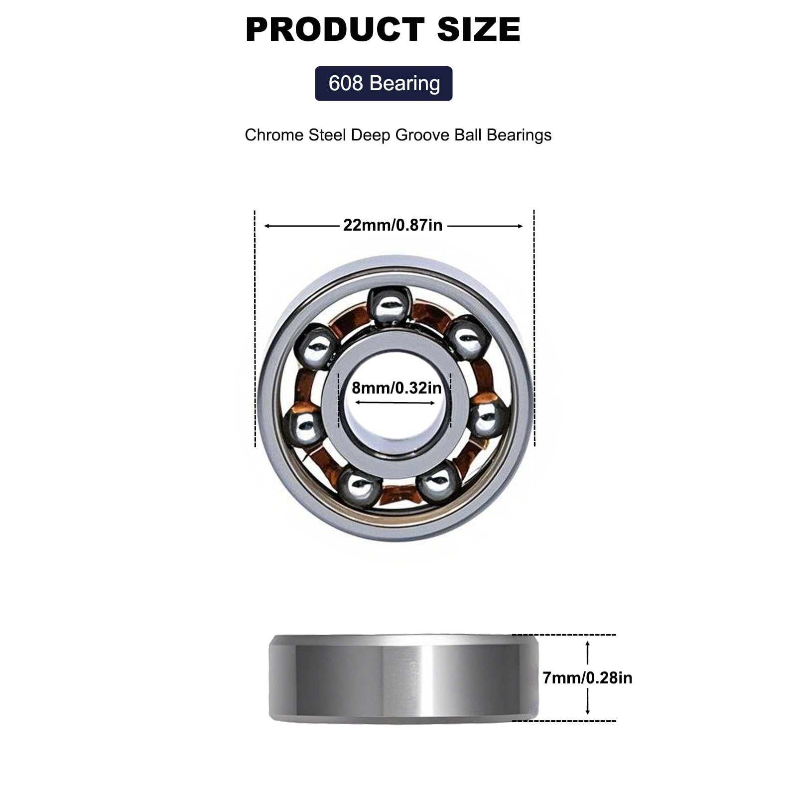 20PCS 608 Deep Groove Bearings 8x22x7mm Miniature Fidget Spinner Pack for RC Car
