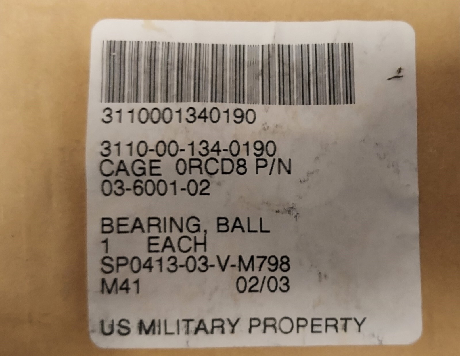 ‘1 PIECE’ – PN# R-4ZZR, 03-6001-02, R4ZZ – BEARING, BALL