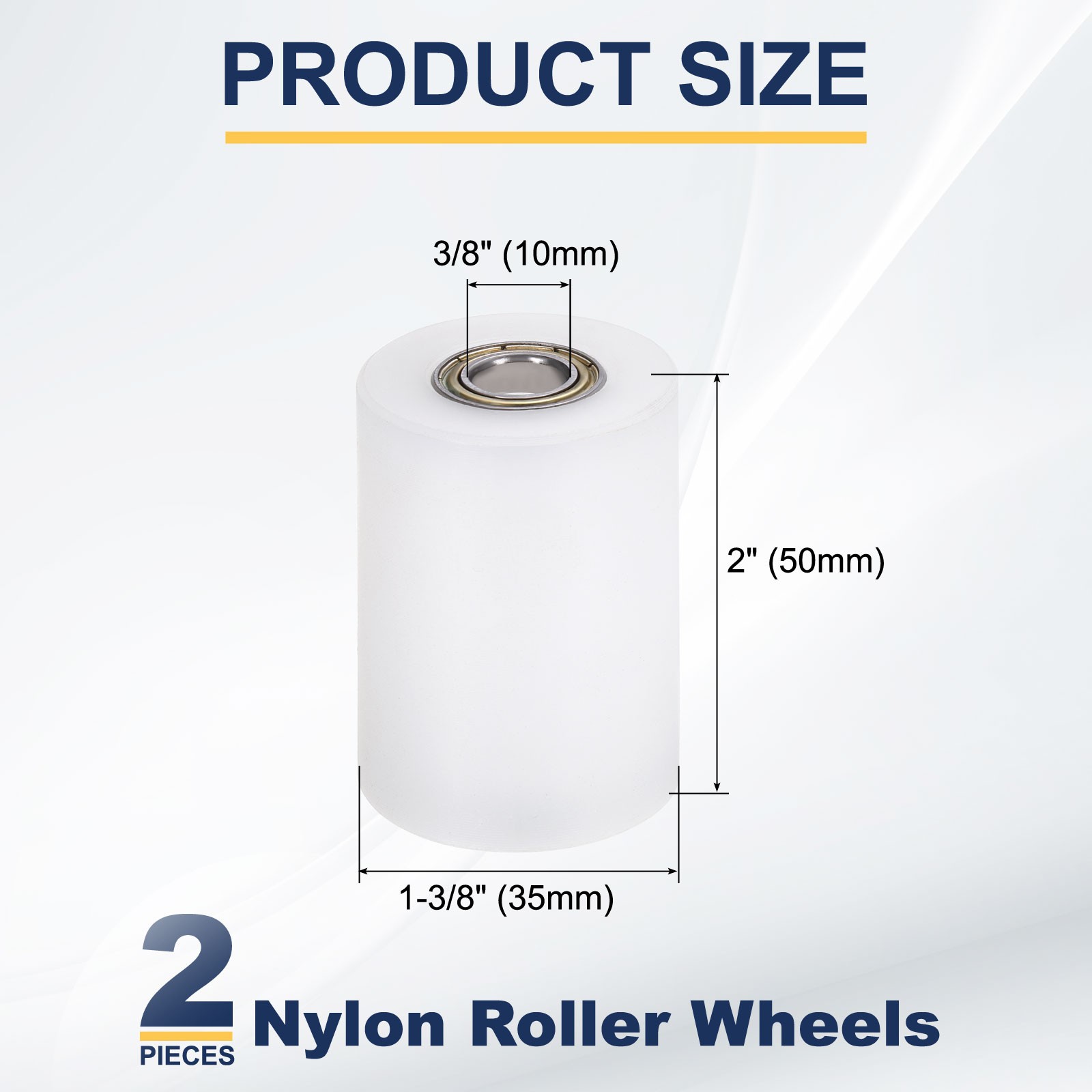 2Pcs Nylon Roller Wheel with Bearings, 3/8″x1-3/8″x2″ Nylon Pulley